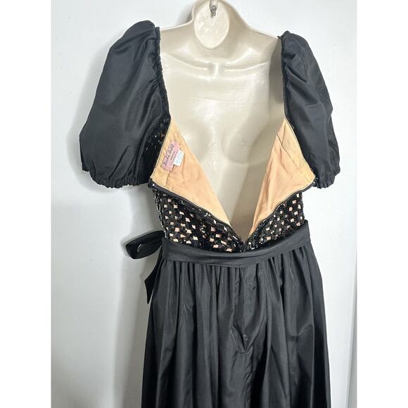 VTG DOROTHY BULLITT Ardmore Chestnut Hill Black Sequin Puff Sleeve Maxi Dress 12 - Picture 7 of 7